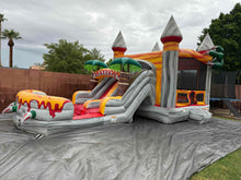 Load image into Gallery viewer, T-REX BOUNCE HOUSE DUAL LANE COMBO RENTAL WITH SLIDE WET or DRY