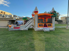 Load image into Gallery viewer, T-REX BOUNCE HOUSE DUAL LANE COMBO RENTAL WITH SLIDE WET or DRY