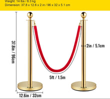 Load image into Gallery viewer, Gold Stanchion and Padded Ropes