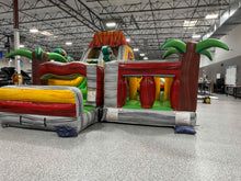 Load image into Gallery viewer, 80' Jurassic Wrap Around Dual Lane Obstacle course with Water Slide Wet/Dry