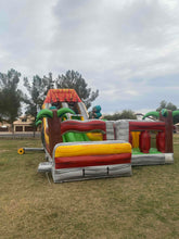 Load image into Gallery viewer, 80' Jurassic Wrap Around Dual Lane Obstacle course with Water Slide Wet/Dry