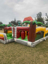Load image into Gallery viewer, 80' Jurassic Wrap Around Dual Lane Obstacle course with Water Slide Wet/Dry