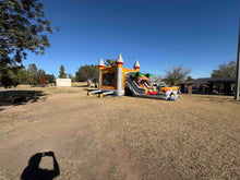 Load image into Gallery viewer, T-REX BOUNCE HOUSE DUAL LANE COMBO RENTAL WITH SLIDE WET or DRY