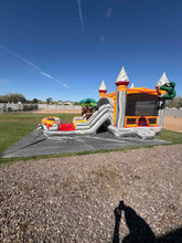 Load image into Gallery viewer, T-REX BOUNCE HOUSE DUAL LANE COMBO RENTAL WITH SLIDE WET or DRY