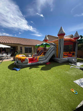 Load image into Gallery viewer, T-REX BOUNCE HOUSE DUAL LANE COMBO RENTAL WITH SLIDE WET or DRY