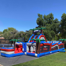 Load image into Gallery viewer, 80' Oasis Wrap Around Dual Lane Obstacle course with Water Slide Wet/Dry