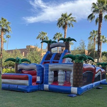 Load image into Gallery viewer, 80' Oasis Wrap Around Dual Lane Obstacle course with Water Slide Wet/Dry