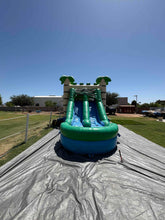 Load image into Gallery viewer, TROPICAL XL DUAL LANE BOUNCE HOUSE COMBO RENTAL WITH SLIDE.   WET or DRY