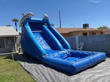 Load image into Gallery viewer, 14' DOLPHIN SPLASH INFLATABLE WATER SLIDE RENTAL