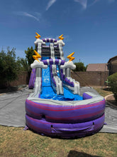 Load image into Gallery viewer, ‼️NEW‼️  20’ Purple Lightning  Inflatable Single lane Water Slide Rental - With Pool