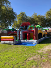 Load image into Gallery viewer, 80' Jurassic Wrap Around Dual Lane Obstacle course with Water Slide Wet/Dry