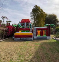 Load image into Gallery viewer, 80' Jurassic Wrap Around Dual Lane Obstacle course with Water Slide Wet/Dry