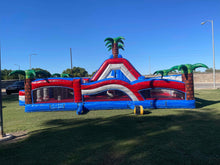 Load image into Gallery viewer, 80' Oasis Wrap Around Dual Lane Obstacle course with Water Slide Wet/Dry