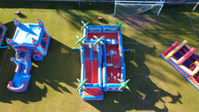 Load image into Gallery viewer, 80' Oasis Wrap Around Dual Lane Obstacle course with Water Slide Wet/Dry