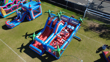 Load image into Gallery viewer, 80' Oasis Wrap Around Dual Lane Obstacle course with Water Slide Wet/Dry