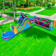 Load image into Gallery viewer, ‼️NEW‼️ 70' Electric Tropics Modular Obstacle Course Wet/ Dry with Water Slide!