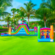 Load image into Gallery viewer, ‼️NEW‼️ 70' Electric Tropics Modular Obstacle Course Wet/ Dry with Water Slide!