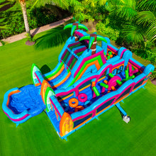 Load image into Gallery viewer, ‼️NEW‼️ 70' Electric Tropics Modular Obstacle Course Wet/ Dry with Water Slide!