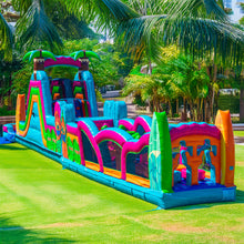 Load image into Gallery viewer, ‼️NEW‼️ 70' Electric Tropics Modular Obstacle Course Wet/ Dry with Water Slide!