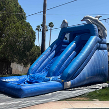 Load image into Gallery viewer, 14' DOLPHIN SPLASH INFLATABLE WATER SLIDE RENTAL
