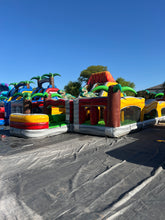 Load image into Gallery viewer, 80' Jurassic Wrap Around Dual Lane Obstacle course with Water Slide Wet/Dry