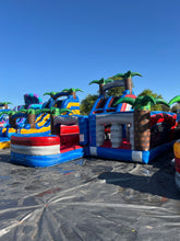 Load image into Gallery viewer, 80' Oasis Wrap Around Dual Lane Obstacle course with Water Slide Wet/Dry