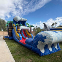 Load image into Gallery viewer, MEGA SHARK XL DUAL LANE COMBO RENTAL WITH SLIDE  WET or DRY