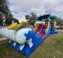 Load image into Gallery viewer, MEGA SHARK XL DUAL LANE COMBO RENTAL WITH SLIDE  WET or DRY