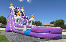 Load image into Gallery viewer, ‼️NEW‼️  20’ Purple Lightning  Inflatable Single lane Water Slide Rental - With Pool