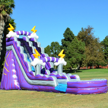 Load image into Gallery viewer, ‼️NEW‼️  20’ Purple Lightning  Inflatable Single lane Water Slide Rental - With Pool