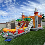 T-REX BOUNCE HOUSE DUAL LANE COMBO RENTAL WITH SLIDE WET or DRY