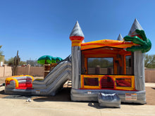 Load image into Gallery viewer, T-REX BOUNCE HOUSE DUAL LANE COMBO RENTAL WITH SLIDE WET or DRY