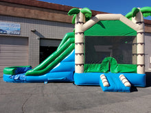 Load image into Gallery viewer, TROPICAL XL DUAL LANE BOUNCE HOUSE COMBO RENTAL WITH SLIDE.   WET or DRY